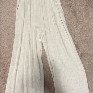 Chic Cream Wide-Leg Linen Pants